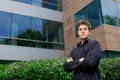 Business man standing in front of office building Royalty Free Stock Photo