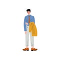 Business Man Standing and Holding Jacket in his Hands, Office Employee, Entrepreneur or Manager Character Vector