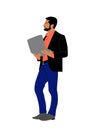 Business man standing with laptop vector isolated. Royalty Free Stock Photo