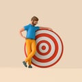 Business man standing next to a target. Personal goals concept. 3D Rendering Royalty Free Stock Photo