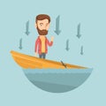 Business man standing in sinking boat.