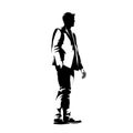 Business man standing in suit, side view, profile. Isolated vector silhouette, ink drawing. Business people Royalty Free Stock Photo