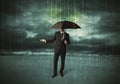 Business man standing with umbrella data protection concept Royalty Free Stock Photo