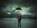 Business man standing with umbrella data protection concept Royalty Free Stock Photo