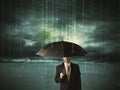 Business man standing with umbrella data protection concept Royalty Free Stock Photo