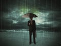 Business man standing with umbrella data protection concept Royalty Free Stock Photo