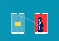Business man steal data hacker attack on smartphone vector illustration. Attack hacker to data phishing and hacking crime