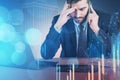Business man or stock trader analyzing stock graph chart by fibo Royalty Free Stock Photo