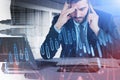 Business man or stock trader analyzing stock graph chart by fibo Royalty Free Stock Photo
