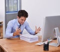 Business man, stress and paperwork in office, angry and mistake with documents or crisis and fail. Businessperson Royalty Free Stock Photo