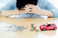 A Business man Stressed with buying a car Royalty Free Stock Photo