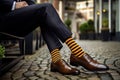 Business man with striped socks. Generative AI Royalty Free Stock Photo