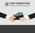 Business man in suit are giving money bribe to each other with the symbol stop receive money from anyone and Stop Corruption word