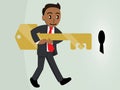 Business Man Holding a Giant Key Tan Version Royalty Free Stock Photo