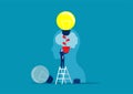 Business man in a suit holding a light bulb on top head human chang idea concept vector Royalty Free Stock Photo