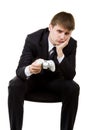 Business Man in suit playing xbox games Royalty Free Stock Photo