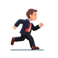 Business man in suit and red tie running fast