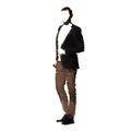 Business man in suit standing, side view, vector illustration