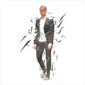 Businessman in suit walking forward, low polygonal abstract vector silhouette, geometric drawing. Isolated character