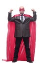 business man in a superhero mask and Cape.