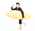 Business man with surfboard and summer vacation Royalty Free Stock Photo