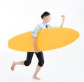 Business man with surfboard and summer vacation Royalty Free Stock Photo