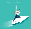 Business man with sword on arrow icon to successful vector illustration Royalty Free Stock Photo