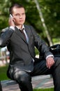 Business man talk by mobile phone. Student Royalty Free Stock Photo