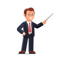 Business man teacher pointing with pointer stick Royalty Free Stock Photo