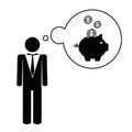 Business man think about saving money piggy bank pictogram Royalty Free Stock Photo