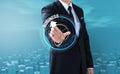 Business man touch rotate compass direction Royalty Free Stock Photo