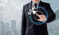 Business man touch rotate compass to goal direction Royalty Free Stock Photo