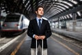 Business man at the train station Royalty Free Stock Photo