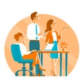 Business man and two girls in the process of working in the office Royalty Free Stock Photo