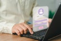 Business man typing his user and password on a computer laptop. Cyber security concept to protect personal data. Royalty Free Stock Photo