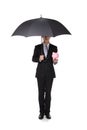 Business Man with an umbrella and piggy bank Royalty Free Stock Photo