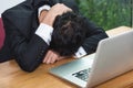 Business man unhappy head down on laptop computer