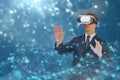 Business man use augmented mixed virtual reality technology with artificial intelligence concept