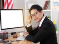 Business man use computer in office . Royalty Free Stock Photo