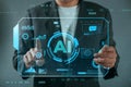 Business man using Artificial Intelligence (AI) in the futuristic business on interface network connection. Royalty Free Stock Photo