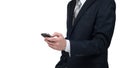 Business man using mobile smartphone, close up of a copy space Royalty Free Stock Photo