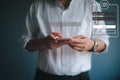 Business man using smartphone on blur background Royalty Free Stock Photo