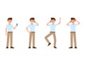 Business man using smartphone cartoon character. Vector illustration of sad, happy, angry, surprised phone call.