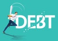 Business man using sword cut debt, business concept of debt settlement vector illustration