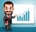 Business Man Vector Character Happy Speaking and Showing Chart Presentation