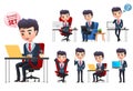 Business man vector characters set. Business professional office young manager character sitting.