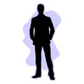 Business man vector silhouette outline portrait male managing in costume standing front side Royalty Free Stock Photo