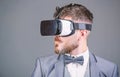 Business man virtual reality. Modern gadget. Innovation and technological advances. Business implement modern technology Royalty Free Stock Photo