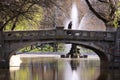 Business man walking on bridge in Cismigiu Park Royalty Free Stock Photo