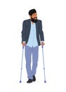 Business Man walking with crutches vector isolated Royalty Free Stock Photo